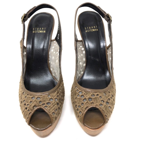 STUART WEITZMAN tan crochet peep toe heels, size 8.5 - Picture 1 of 6